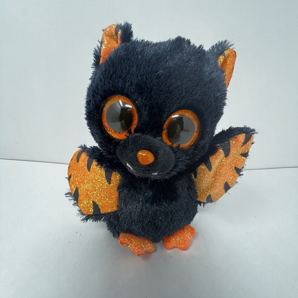 Halloween Bat Plush Ty Silk Beanie Boo Mortimer Black Orange Glitter 2022
